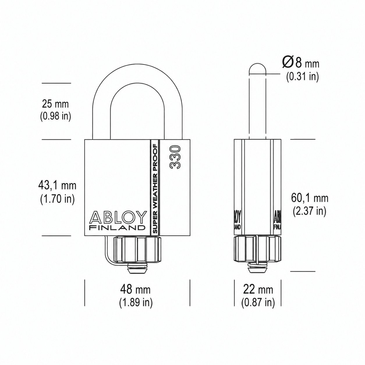 ABLOY 330-25 Super Weather Proof Padlock